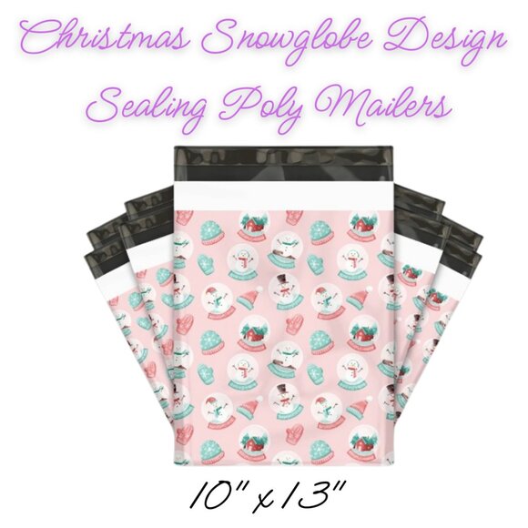 Christmas Snowglobe Design Sealing Poly Mailers ~ Qty 20 ~ Size 10x13 - Picture 1 of 3
